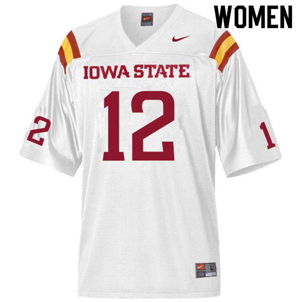 Women #12 Hunter Dekkers Iowa State Cyclones College Football Jerseys Sale-White - Click Image to Close